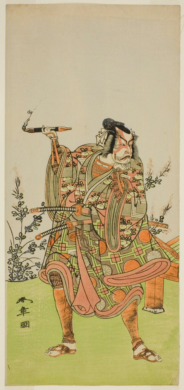 الممثل Ichikawa Danzaburo II في دور Usui no Sadamitsu (؟) في مسرحية Edo Katagi Hikeya Tsunasaka (؟) ، تم عرضها في مسرح Ichimura (؟) في الشهر الحادي عشر ، 1772 (؟) بواسطة كاتسوكاوا شونشو