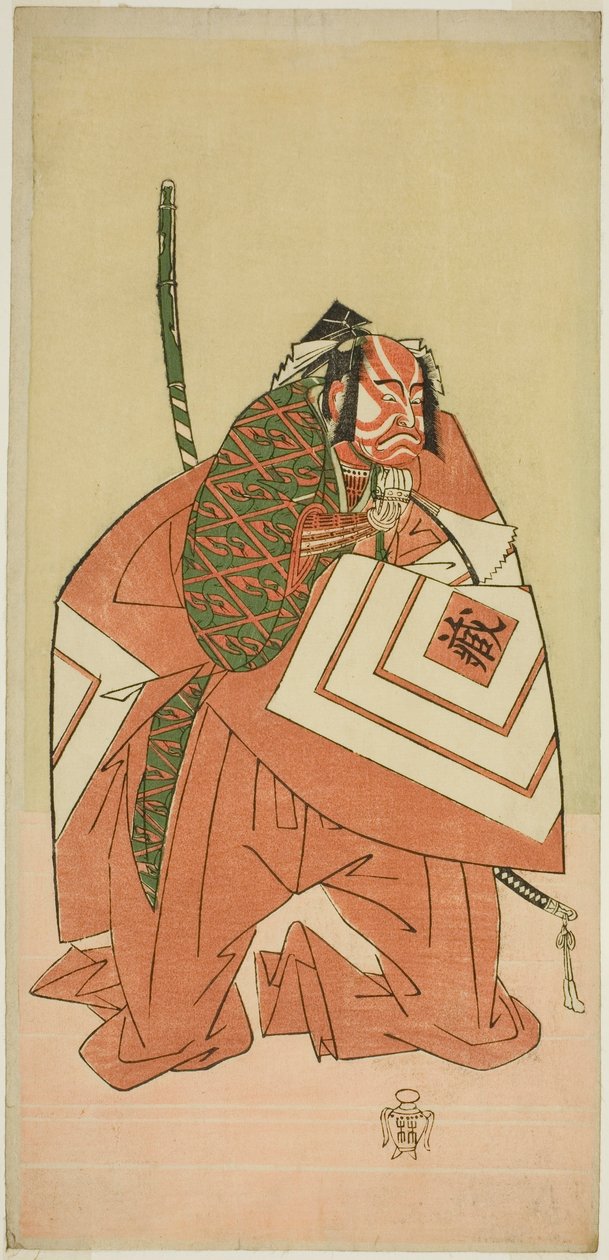 الممثل Ichikawa Danzo III بدور Sanada no Yoichi (؟) في مسرحية Sanada no Yoichi Banjaku no Iezuto (؟) ، تم أداؤه في مسرح موريتا (؟) في الشهر الحادي عشر ، 1767 (؟) بواسطة كاتسوكاوا شونشو
