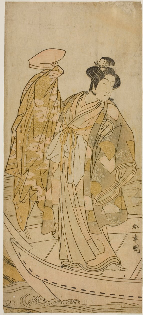 الممثل Ichikawa Monnosuke II في دور Minamoto no Yorinobu في مسرحية Kikujido Shuen no Iwaya ، تم عرضه في مسرح موريتا في الشهر الحادي عشر ، 1775 بواسطة كاتسوكاوا شونشو