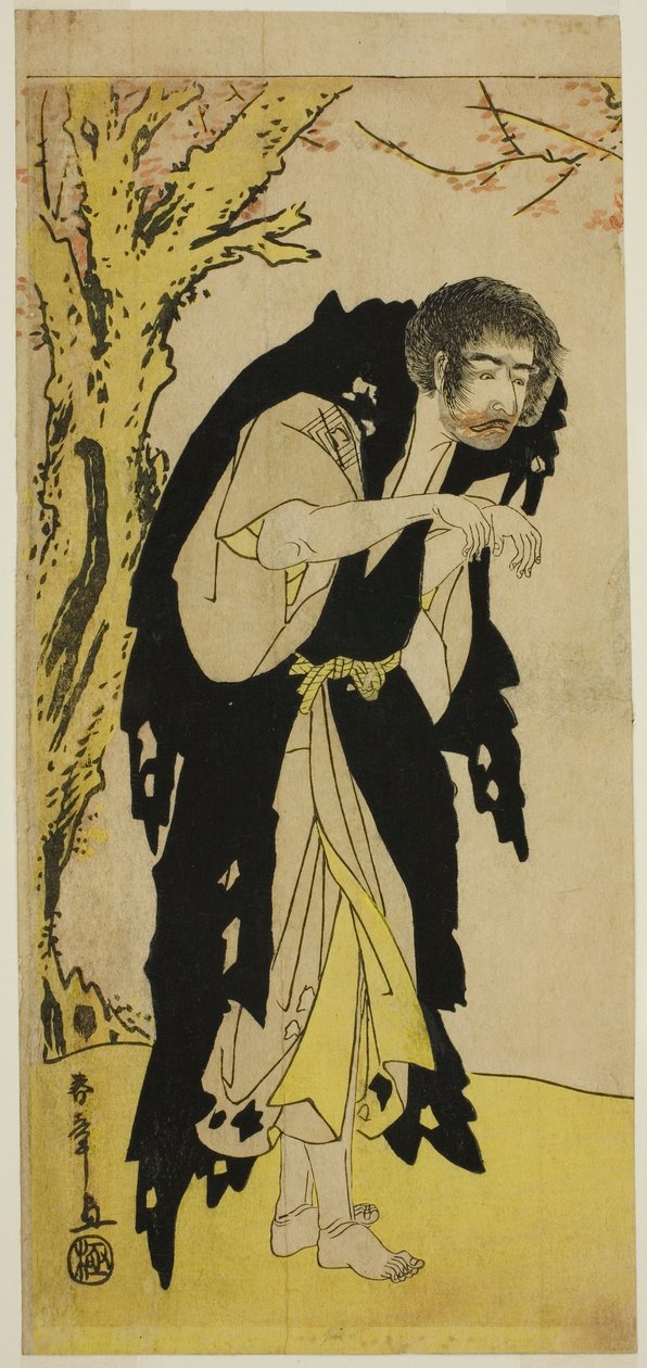 الممثل Ichikawa Monnosuke II في دور الراهب المتمرد Zenjibo متنكرا في زي Dainichibo في مسرحية Edo no Fuji Wakayagi Soga ، تم أداؤه في مسرح ناكامورا في الشهر الأول ، 1789 بواسطة كاتسوكاوا شونشو