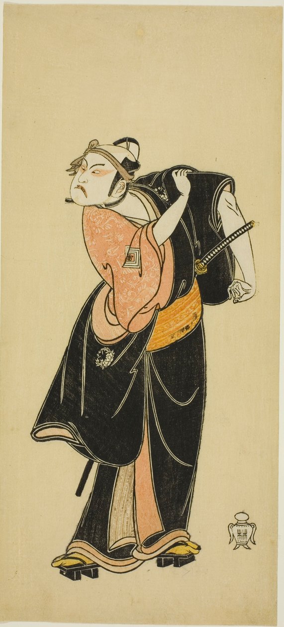 الممثل Ichikawa Raizo I بدور Hanakapado no Sukeroku في مسرحية "Hitokidori Harutsuge Soga" بواسطة كاتسوكاوا شونشو