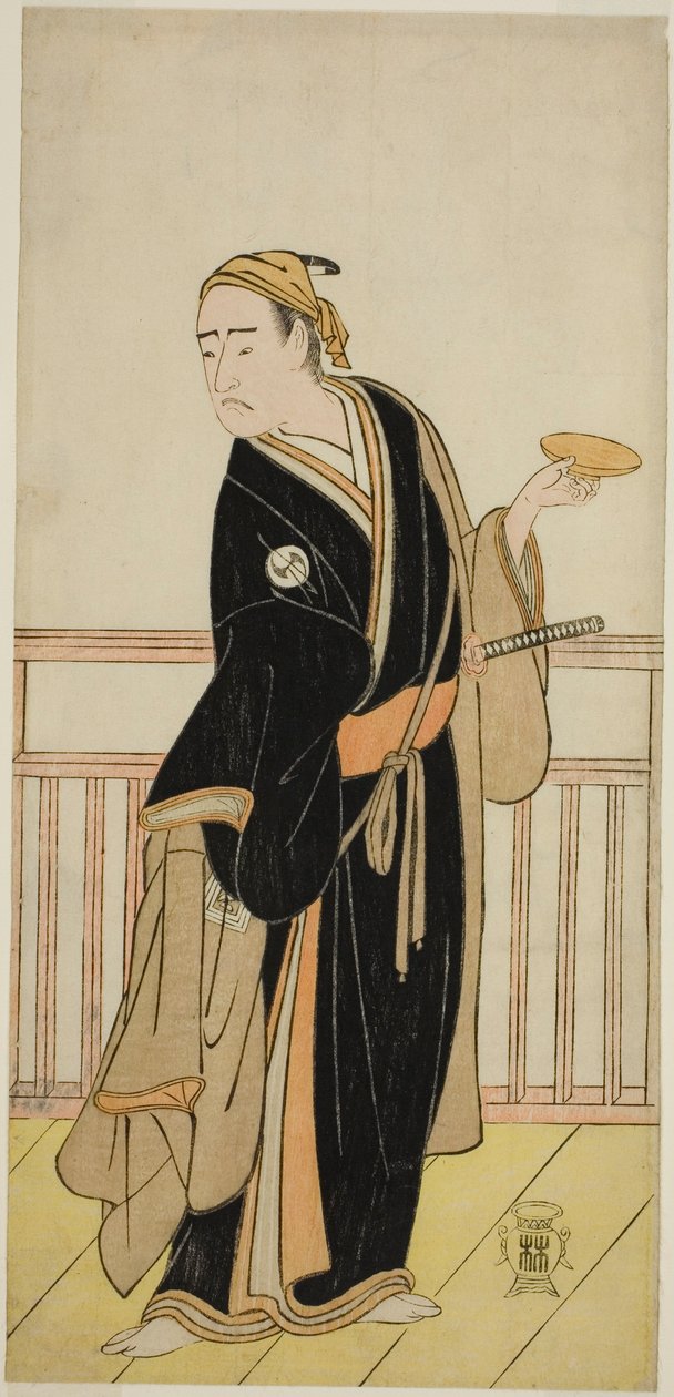 الممثل Ichikawa Yaozo III في دور Oboshi Yuranosuke في مسرحية Kanadehon Chushingura ، تم أداؤه في مسرح ناكامورا في الشهر الخامس ، 1786 بواسطة كاتسوكاوا شونشو