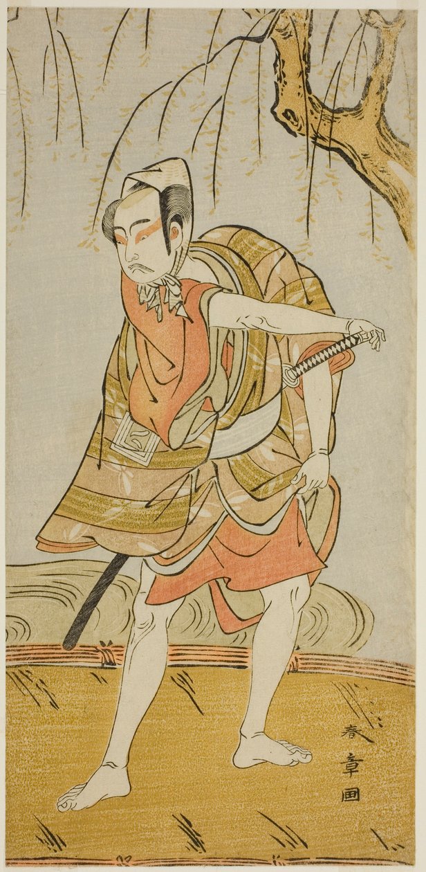 Ichikawa Yaozo II بدور Hiranoya Tokubei (؟) في مسرحية Wada Sakamori Eiga Kagami (؟) بواسطة كاتسوكاوا شونشو