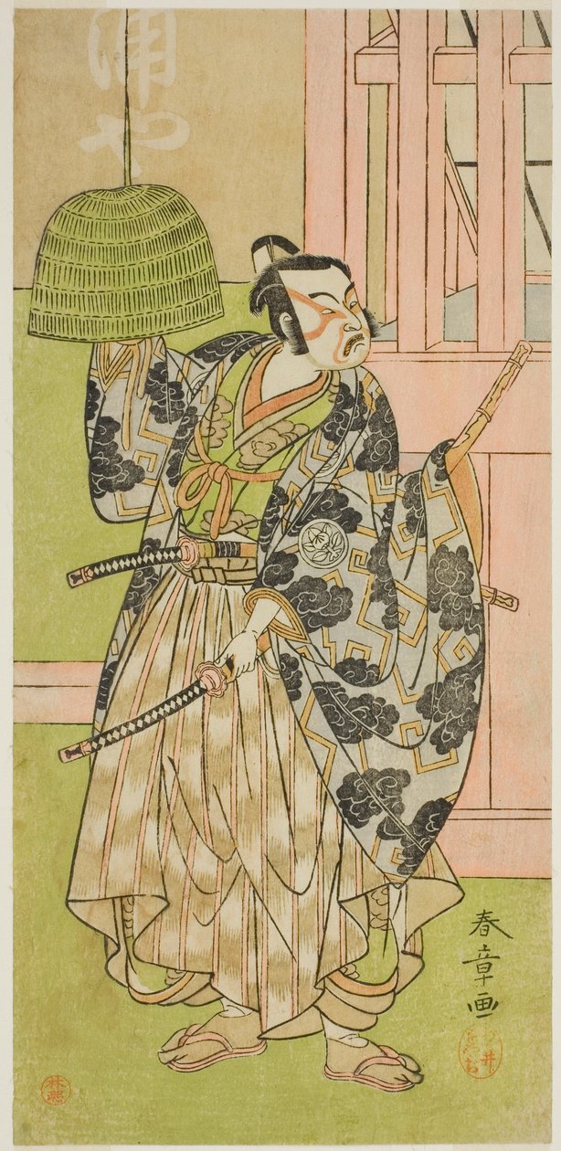 الممثل Ichimura Uzaemon IX في دور Fuwa Banzaemon في مسرحية Keisei Nagoya Obi ، تم تقديمه في مسرح Ichimura في الشهر الثامن ، 1771 بواسطة كاتسوكاوا شونشو