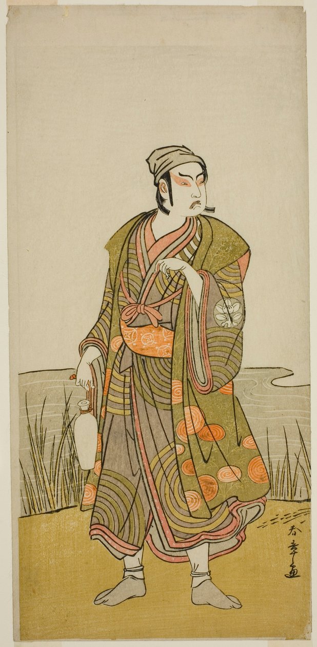 الممثل Ichimura Uzaemon IX في دور بوتر Tsuchihei في مسرحية Higashiyama Momiji no Kadode ، تم أداؤه في مسرح Ichimura في الشهر التاسع ، 1778 بواسطة كاتسوكاوا شونشو