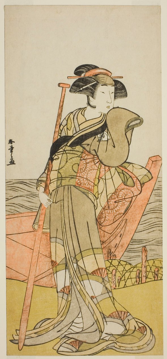 الممثل Onoe Matsusuke I بدور Akoya في مسرحية Edo Meisho Midori Soga ، تم عرضه في مسرح موريتا في الشهر الثاني ، 1779 بواسطة كاتسوكاوا شونشو