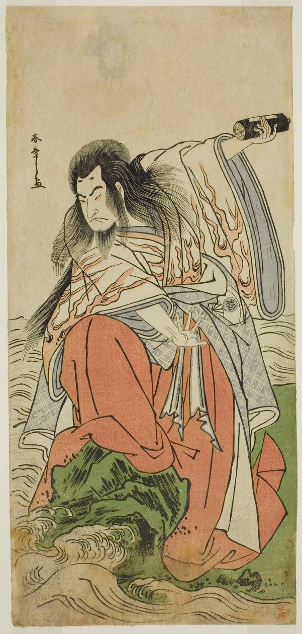 الممثل Onoe Matsusuke I كإمبراطور متقاعد Sutoku في مسرحية Kitekaeru Nishiki no Wakayaka ، تم عرضه في مسرح ناكامورا في الشهر الحادي عشر ، 1780 بواسطة كاتسوكاوا شونشو