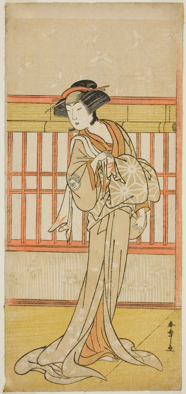 الممثل Osagawa Tsuneyo II بدور المحظية Miyagino (؟) في مسرحية Go Taiheiki Shiraishi-banashi (؟) ، تم عرضها في مسرح Morita في الشهر الرابع ، 1780 (؟) بواسطة كاتسوكاوا شونشو