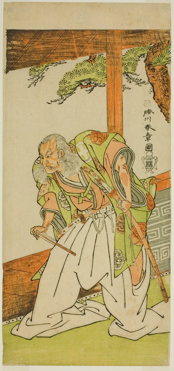 الممثل Otani Hiroemon III في دور Shinoda Jirodayu في مسرحية Keisei Momiji no Uchikake ، تم أداؤه في مسرح موريتا في الشهر السابع ، 1772 بواسطة كاتسوكاوا شونشو