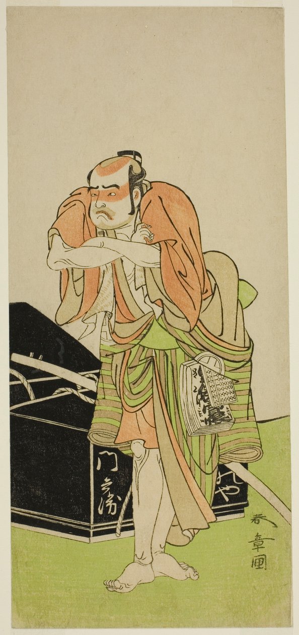 الممثل Otani Tomoemon I بدور Kawatabiya Mombei في مسرحية Oyoroi Ebido Shinozuka ، تم عرضه في مسرح ناكامورا في الشهر الحادي عشر ، 1772 بواسطة كاتسوكاوا شونشو