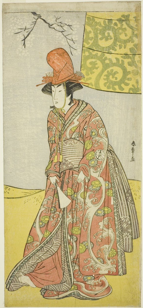 الممثل Segawa Kikunojo III (؟) أو Segawa Otome (؟) كراقصة شيرابيوشي في Musume Dojo-ji ، في Play Edo no Hana Mimasu Soga (؟) أو Buke no Hana Musume no Adauchi (؟) ، يتم أداؤها في ناكامورا المسرح (؟) في الشهر الرابع ، 1783 (؟) بواسطة كاتسوكاوا شونشو