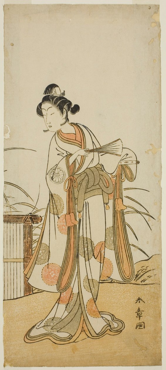 الممثل Segawa Kikunojo III في دور Aigo no Waka في مسرحية Chigo Sakura Jusan Kane ، تم عرضه في مسرح Ichimura في الشهر الحادي عشر ، 1774 بواسطة كاتسوكاوا شونشو