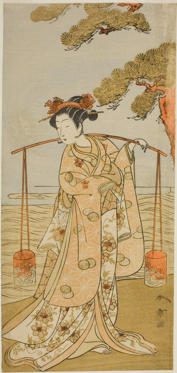 الممثل Segawa Kitsuji III في دور Murasame في مسرحية Gohiiki Kanjincho ، تم أداؤه في مسرح Nakamura في الشهر الحادي عشر ، 1773 بواسطة كاتسوكاوا شونشو