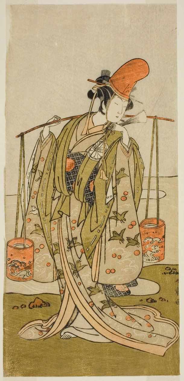 الممثل Segawa Kitsuji III في دور Murasame في مسرحية Gohiiki Kanjincho ، تم أداؤه في مسرح Nakamura في الشهر الحادي عشر ، 1773 بواسطة كاتسوكاوا شونشو