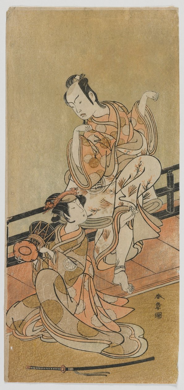 The Actors Arashi Sangoro II as Tadanobu and Segawa Kikunojo III as Shizuka Gozen in the Play Yoshitsune and the Thousand Cherry Trees, Edo period بواسطة كاتسوكاوا شونشو