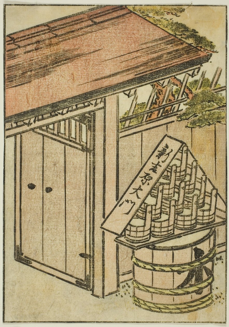 بوابة Yoshiwara الجديدة ، صورة من المجلد الثالث من "مرآة النساء الجميلات في أحياء المتعة (Seiro bijin awase sugata kagami)" بواسطة كاتسوكاوا شونشو