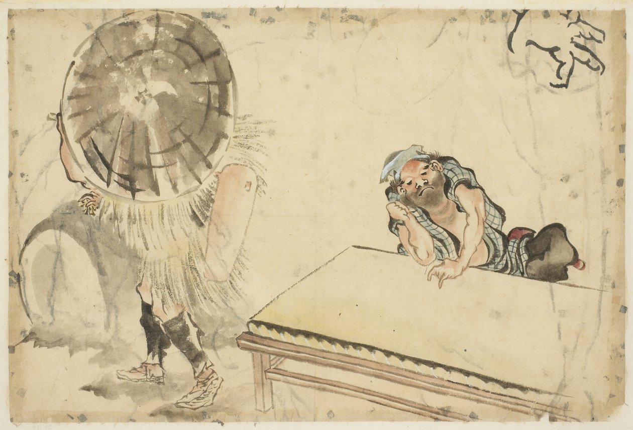 Mochi Maker و Tatami Maker (رسمان تخطيطيان) ، حوالي 1815-1849 (حبر ولون على ورق) بواسطة كاتسوشيكا (مدرسة) هوكوساي