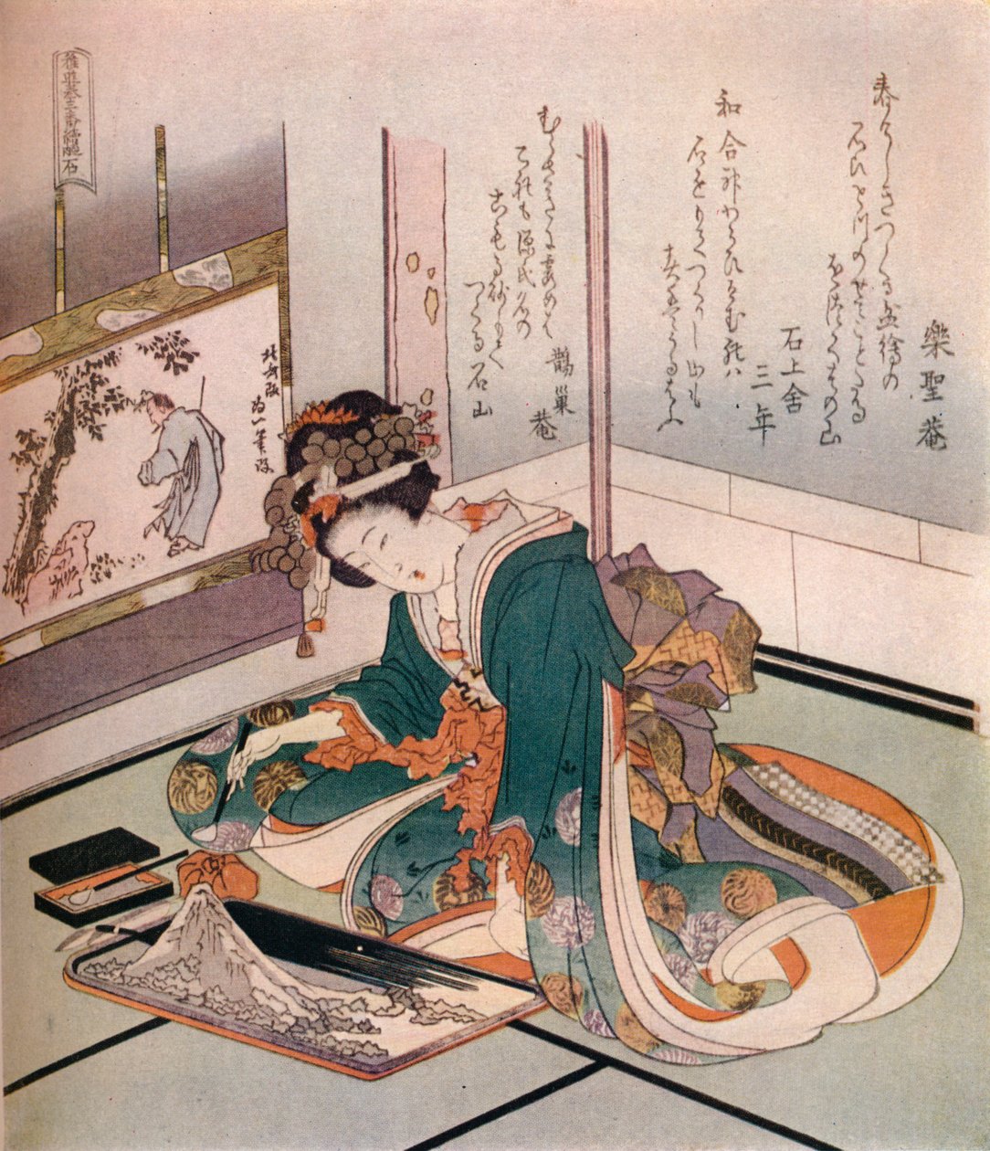امرأة تصنع نموذجًا مصغرًا لجبل فوجي ، c1823. بواسطة كاتسوشيكا هوكوساي