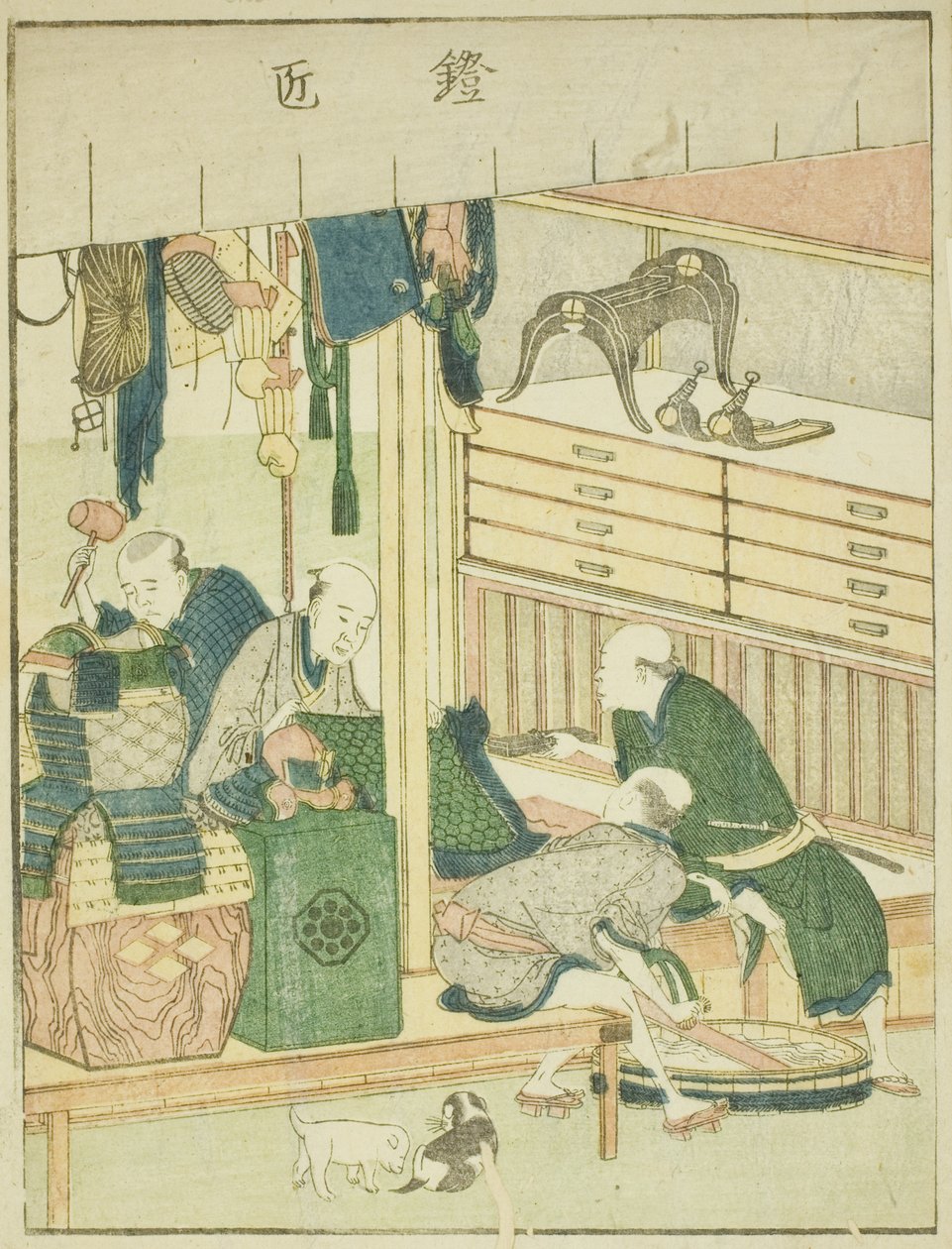Armorer (Yoroi takumi) ، من الكتاب المصور "Picture Book of the East Amusements of the East (Ehon Azuma asobi)" بواسطة كاتسوشيكا هوكوساي