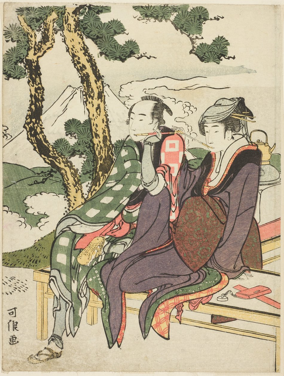 توهج المساء لـ Date no Yosaku و Seki no Koman ، من المسلسل الذي لا يحمل عنوانًا والمعروف باسم "Eight Views of Tragic Lovers (Michiyuki hakkei)" بواسطة كاتسوشيكا هوكوساي