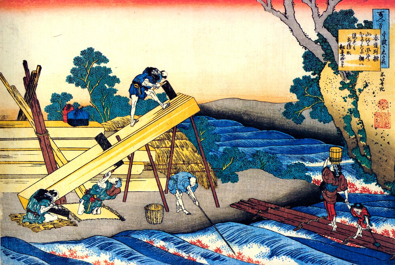 من سلسلة مائة قصائد مائة شاعر: Harumichi no Tsuraki ، c1830. بواسطة كاتسوشيكا هوكوساي