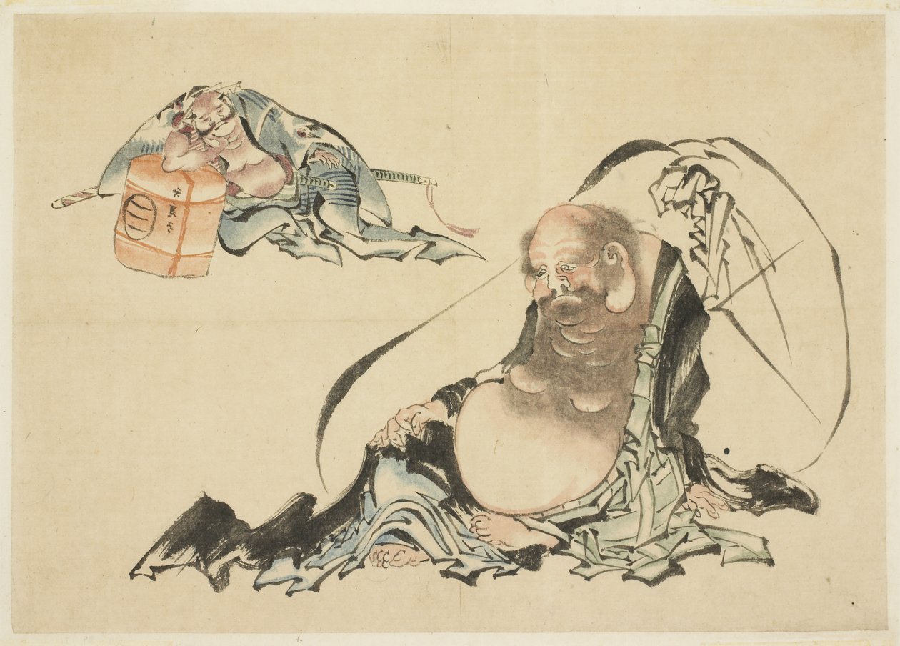 Hotei و Asahina Saburo Reclining (رسمان تخطيطيان) بواسطة كاتسوشيكا هوكوساي
