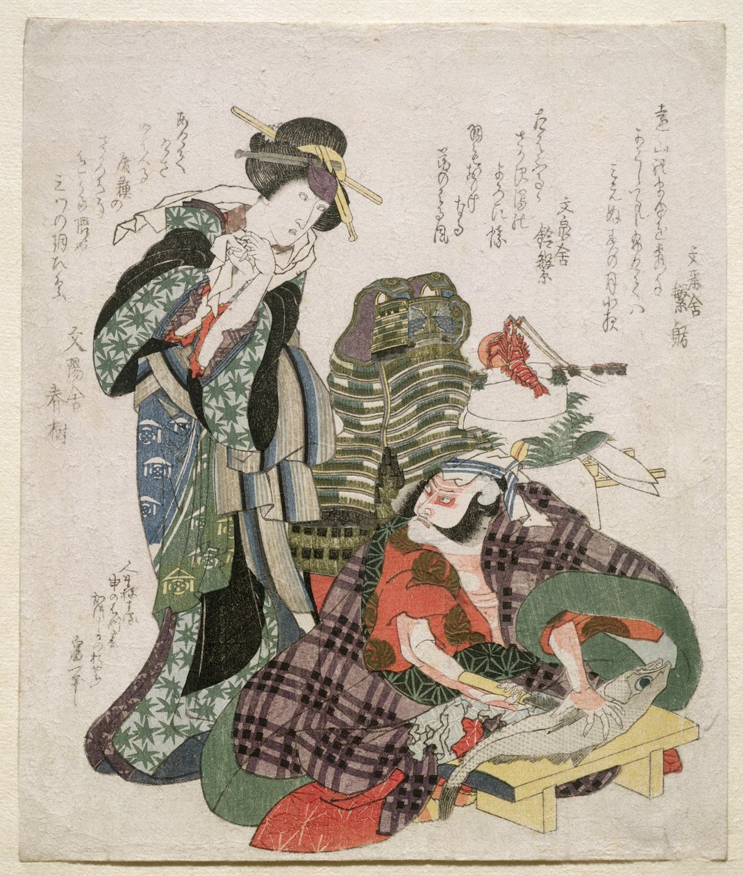 Ichikawa Danjuro و Ichikawa Monnosuke مثل Jagekiyo و Iwai Kumesaburo ، 1824 (نقش الخشب) بواسطة كاتسوشيكا هوكوساي