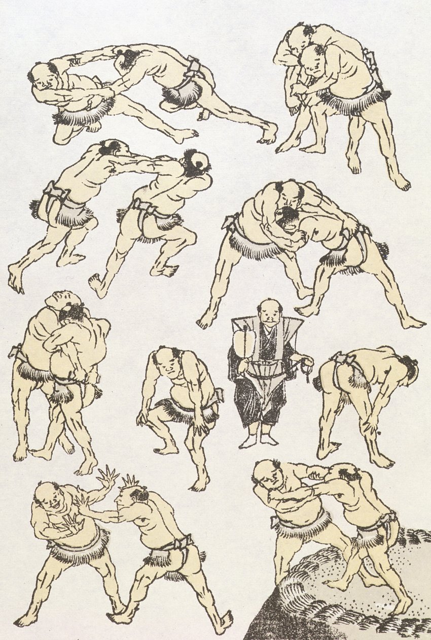 مانغا: دراسات إيماءات ووضعيات المصارعين ، الحانة. 1849 ، (طباعة لوح خشبي ملون) بواسطة كاتسوشيكا هوكوساي