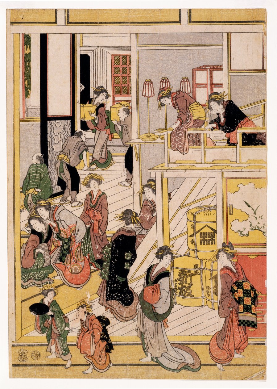 أيام رأس السنة الجديدة من Teahouse Ogi-ya ، c.1810 (مطبوعات خشبية) (انظر أيضًا 406534 و 406535 و 406536) بواسطة كاتسوشيكا هوكوساي