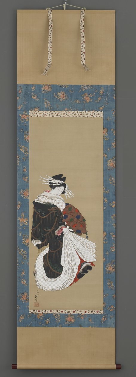 صورة لمشي المحظية ، c.1815-19 (حبر ، لون وذهب على الحرير) بواسطة كاتسوشيكا هوكوساي