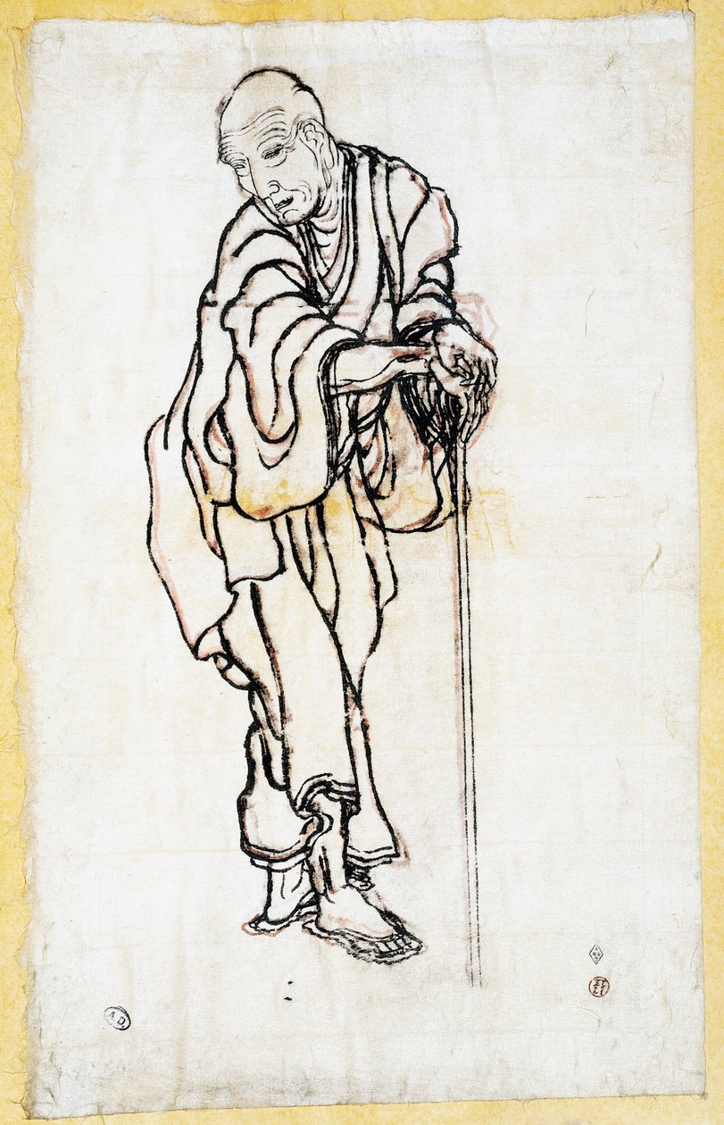 Self portrait as an old man, c.1840-49 (pen & ink on paper) بواسطة كاتسوشيكا هوكوساي