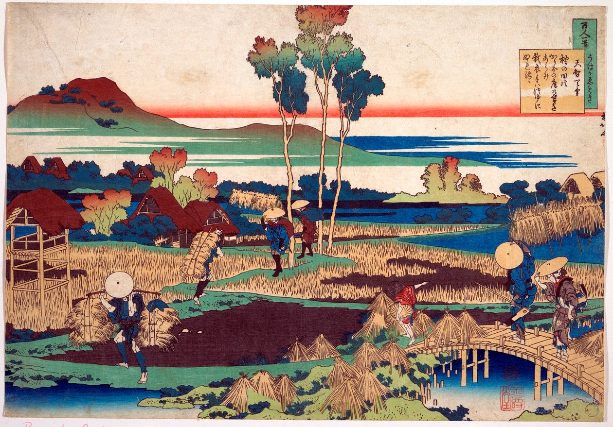 Serie des Cent poemes de cent poettes: "Tenchi Tenno" "طباعة كاتسوشيكا هوكوساي (1760-1849) (مدرسة ukiyo-e) مقابل 1830 State Hermitage Saint Petersbourg بواسطة كاتسوشيكا هوكوساي