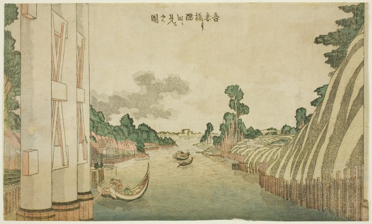 نهر سوميدا يُرى من جسر أزوما (Azumabashi yori Sumida wo miru no zu) ، من مجموعة من المناظر الطبيعية على الطراز الغربي بواسطة كاتسوشيكا هوكوساي