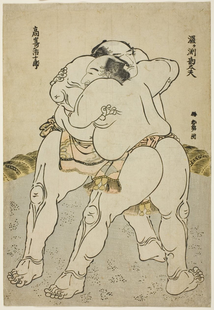 مصارعو السومو Uzugafuchi Kandayu و Takasaki Ichijuro بواسطة كاتسوشيكا هوكوساي