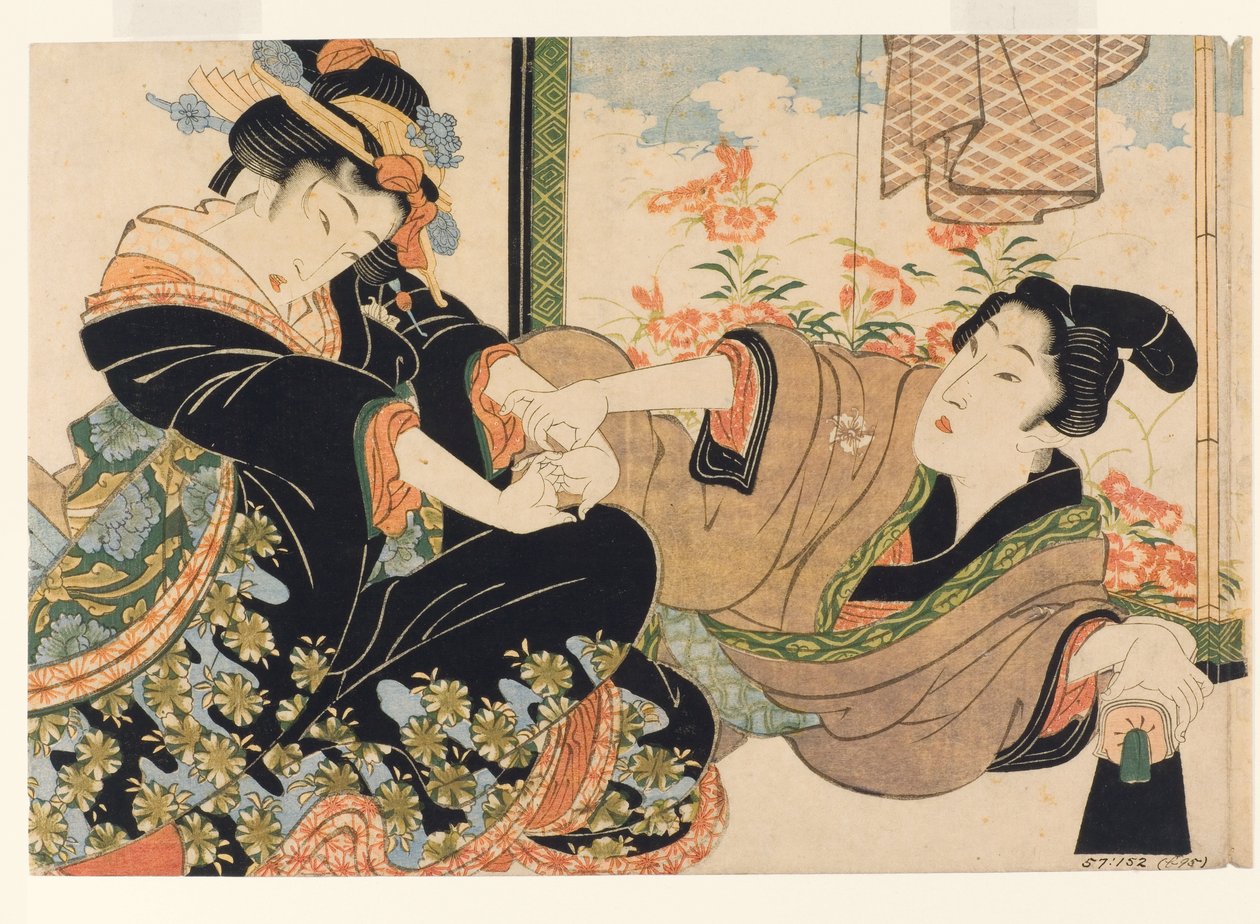 عشاق شاشة ملونة ، 1815-25 (لوح خشبي) بواسطة الحديد Keisai