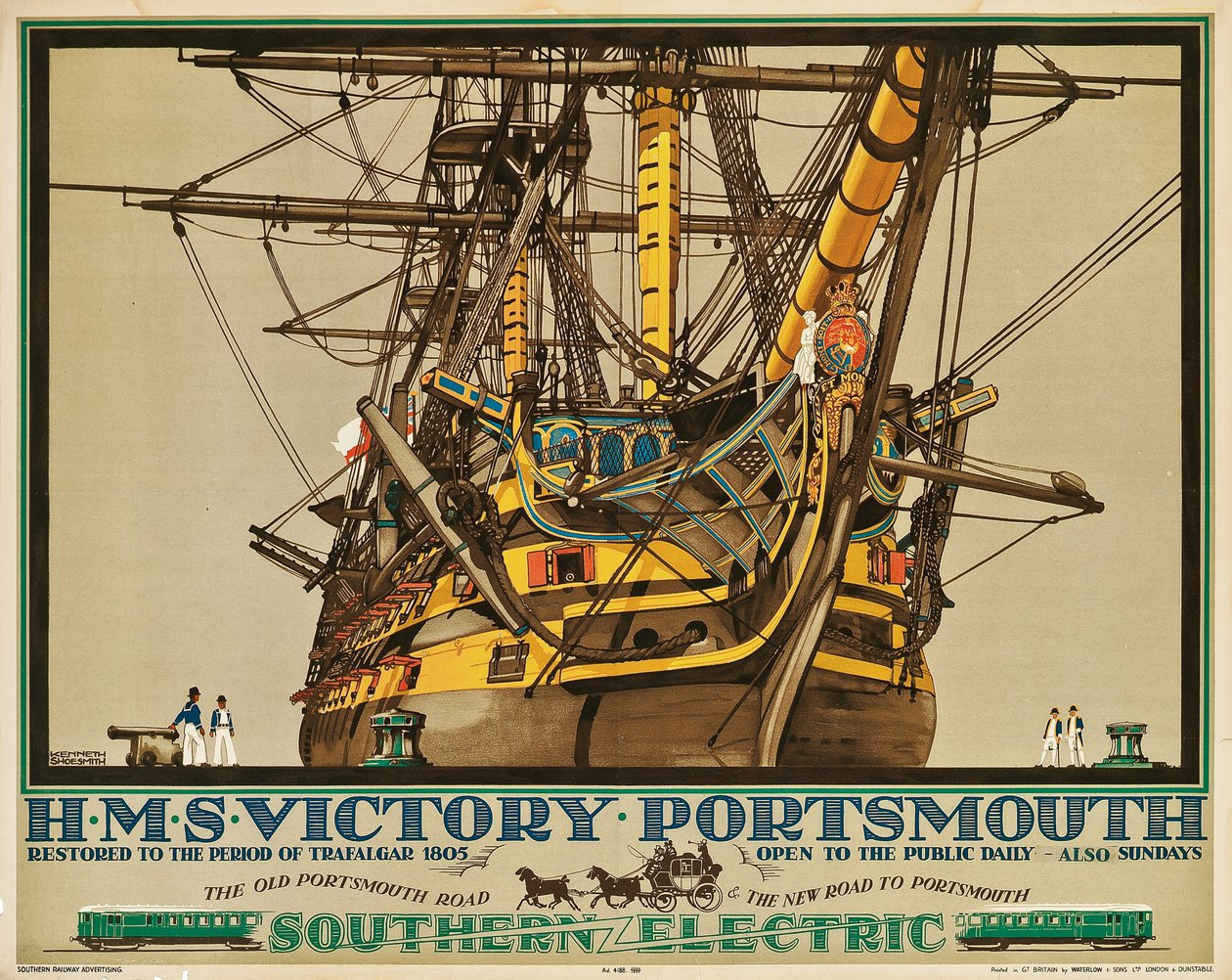 HMS Victory ، بورتسموث ، ملصق إعلاني عن السكك الحديدية الجنوبية الكهربائية (لون ليثو) بواسطة كينيث شوسميث