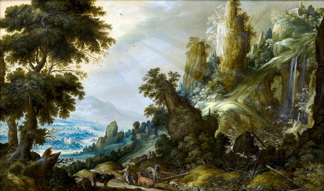 منظر جبلي مع شلال بواسطة Keuninck ، Kerstiaen ، de (حوالي 1560-1633) بواسطة Kerstiaen de Keuninck