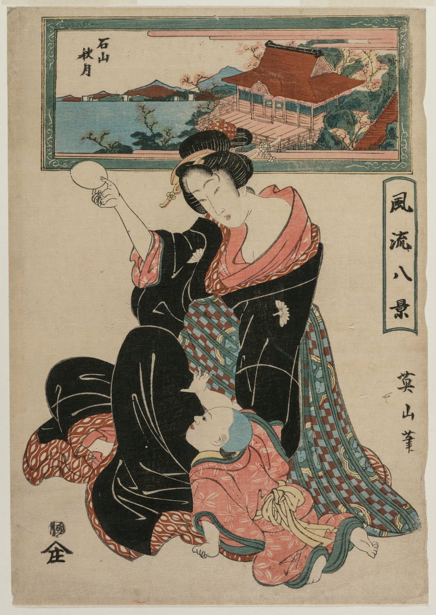 قمر الخريف في معبد إيشياماديرا من سلسلة ثماني مناظر عصرية ، ج. 1814-17. بواسطة Kikugawa Eizan