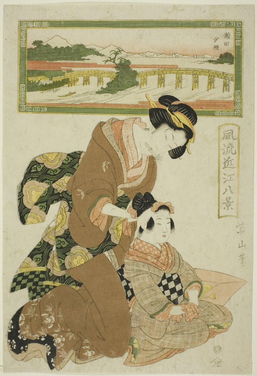 توهج المساء في سيتا (سيتا سيكيشو) ، من سلسلة "ثمانية مشاهد عصرية لأومي (Furyu Omi hakkei)" بواسطة كيكوكاوا إيزان