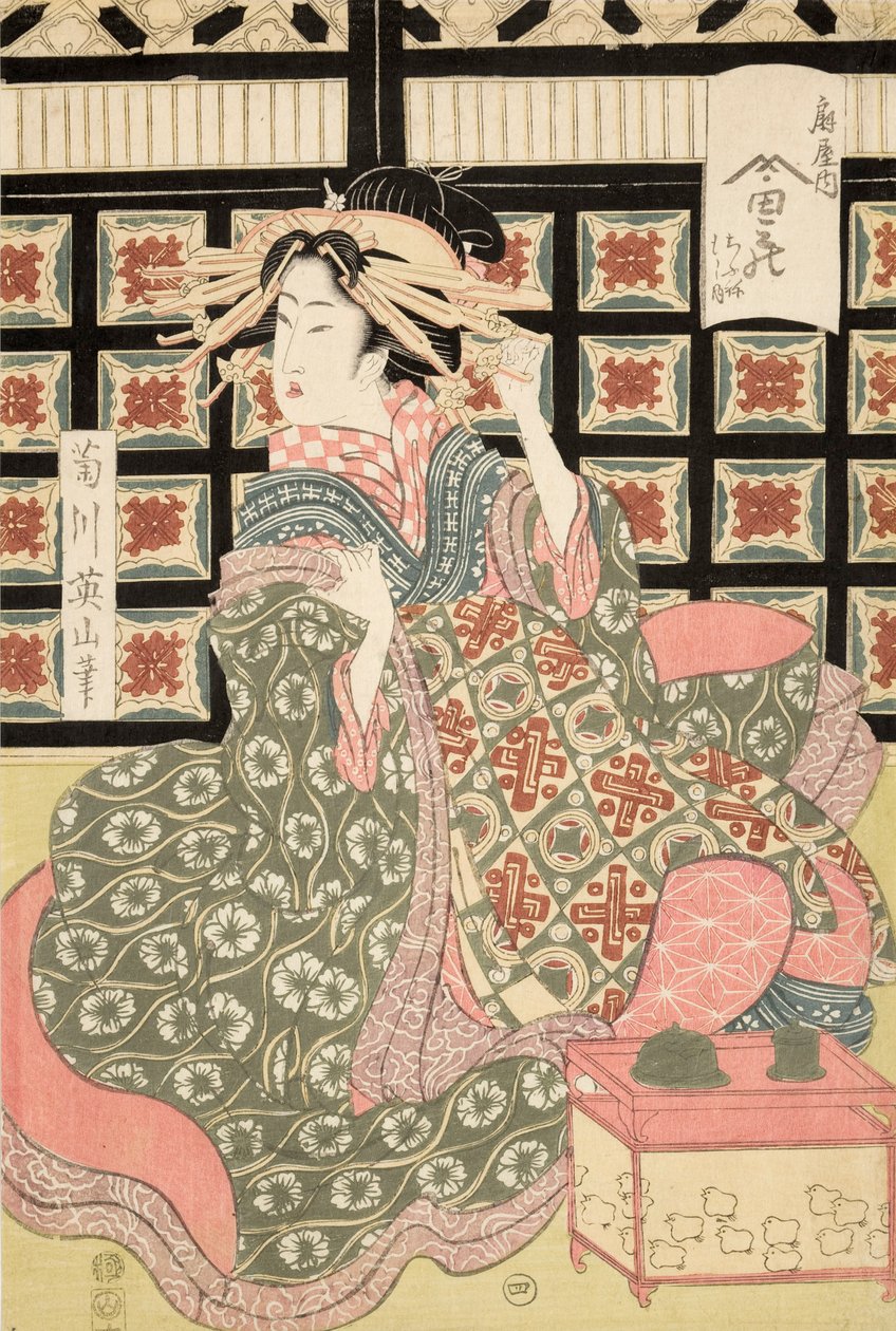 طبعة Ukiyo-e لـ Courtesan بواسطة Eizan ، حوالي 1810 (طباعة خشبية ملونة) بواسطة كيكوكاوا إيزان