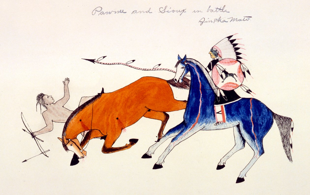 انتزاع محارب باوني بواسطة محارب داكوتا سيوكس Zintka Mato Dog Bear ، c1889-1927. بواسطة يقتل اثنين