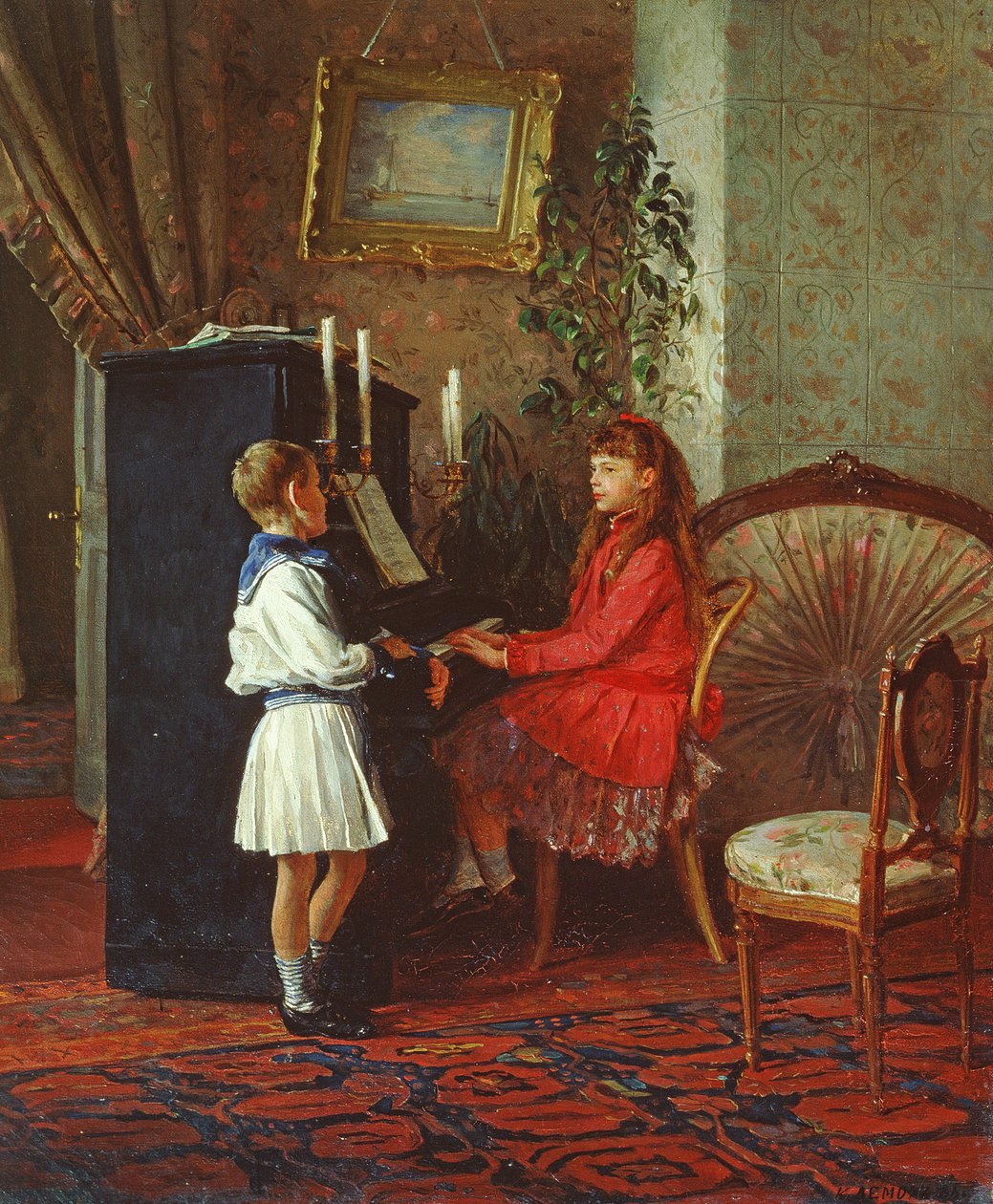 الأطفال في البيانو ، 1886 بواسطة Kirill Vikentevich Lemokh