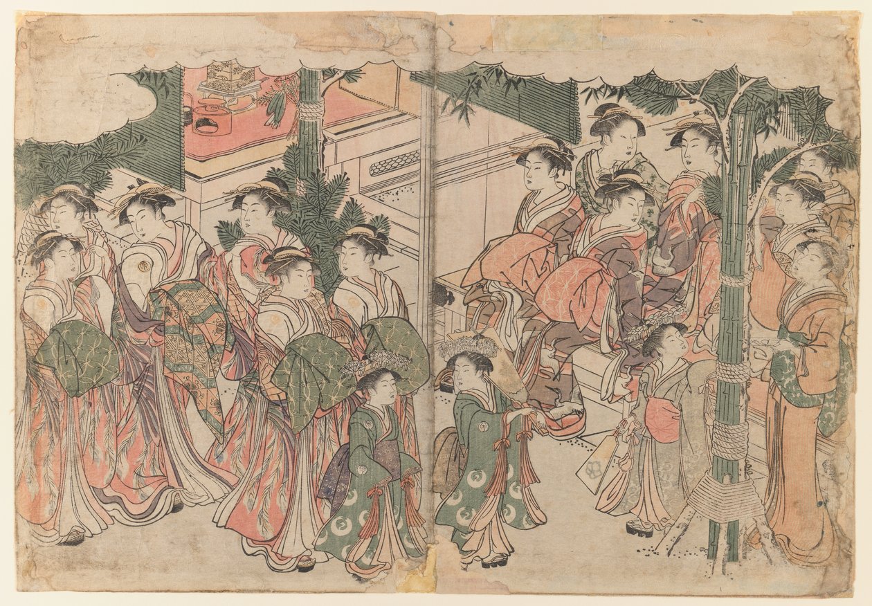 حاشية المحظيات في مهرجان السنة الجديدة ، c.1785 (diptych) بواسطة كيتاجاوا أوتامارو