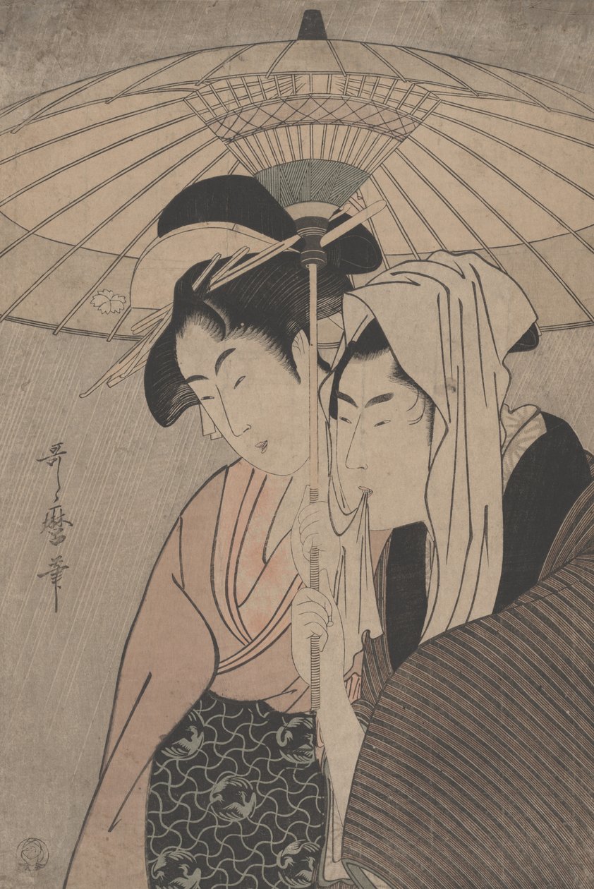 رجل وامرأة تحت مظلة ، 1797 بواسطة كيتاجاوا أوتامارو