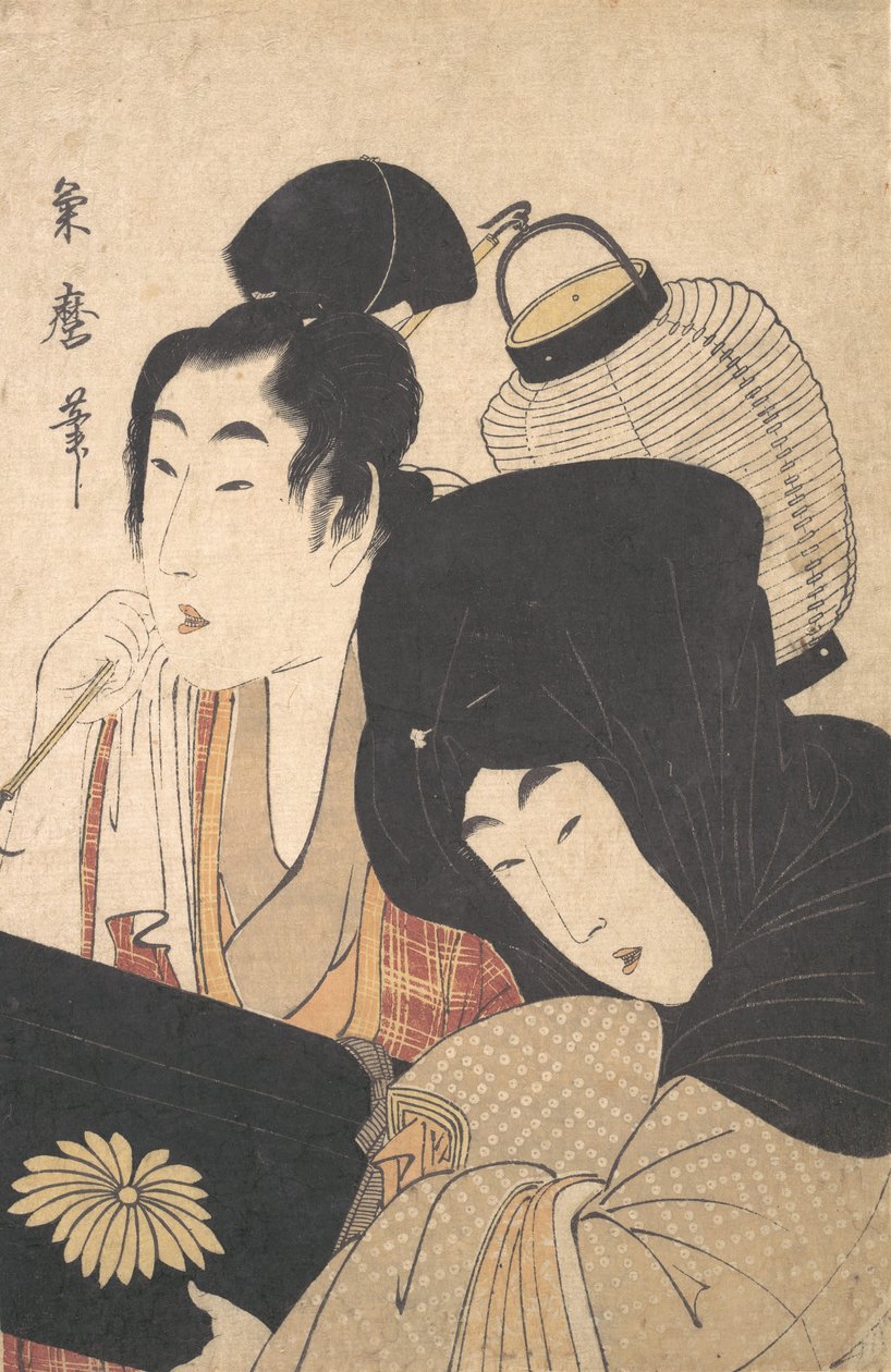 شابة في الليل برفقة خادم ... ، أواخر القرن الثامن عشر وأوائل القرن التاسع عشر. بواسطة Kitagawa Kikumaro