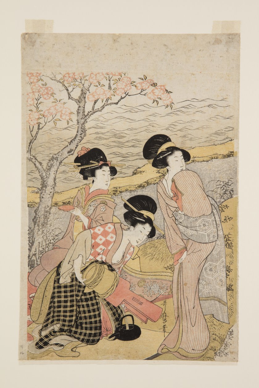 A Sake Party by the Sea (colour woodblock print) بواسطة كيتاجاوا أوتامارو
