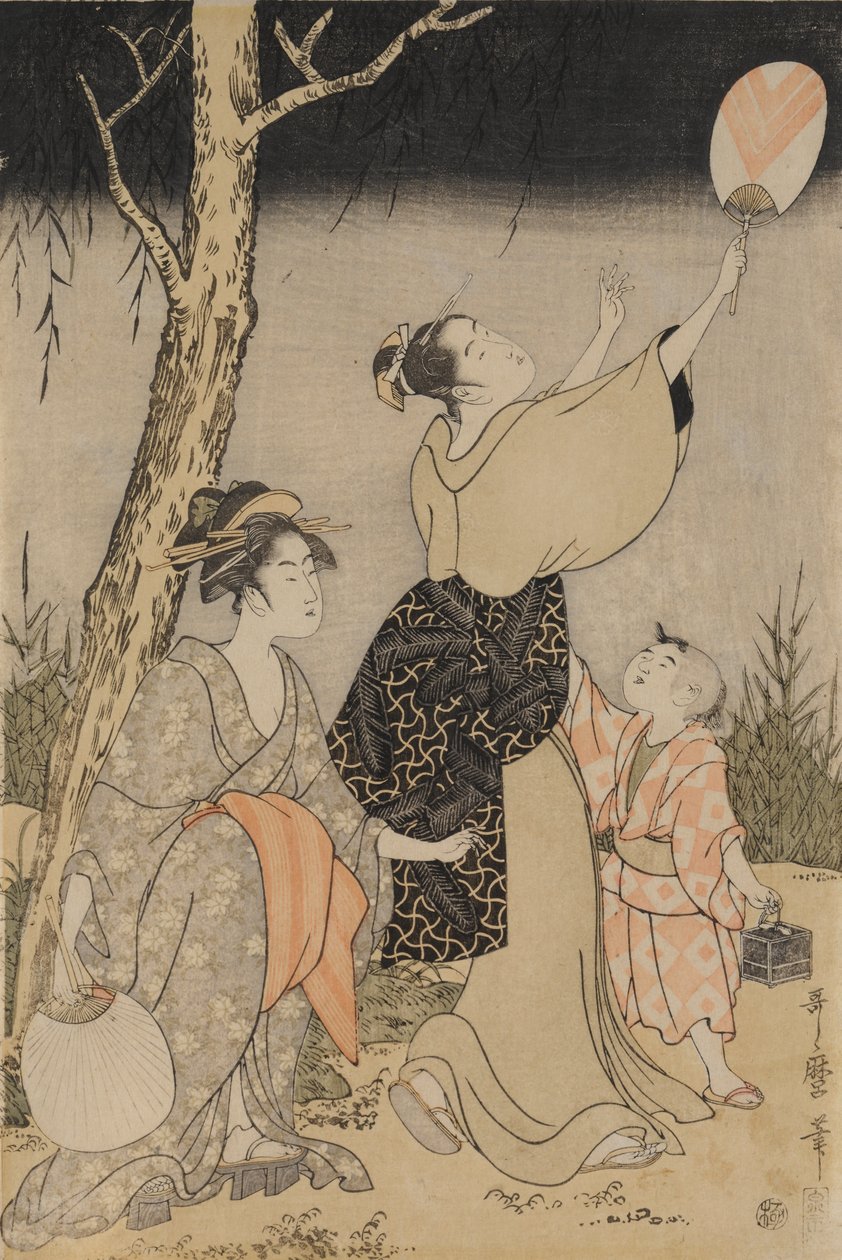 اصطياد اليراعات تحت شجرة الصفصاف اليسرى ، ج. 1796-1797. بواسطة كيتاجاوا أوتامارو