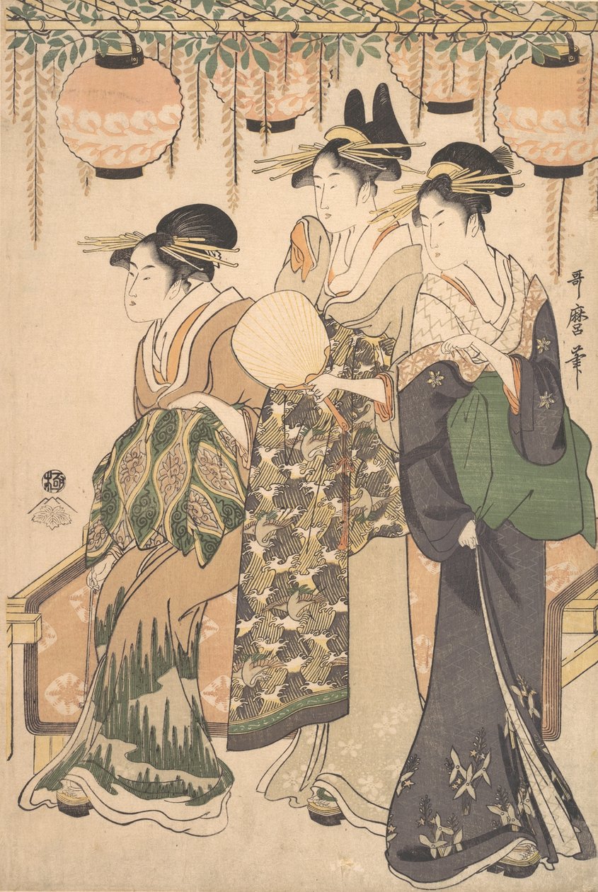 المحظيات تحت Wisteria Arbor ... ، كاليفورنيا. 1795. بواسطة كيتاجاوا أوتامارو