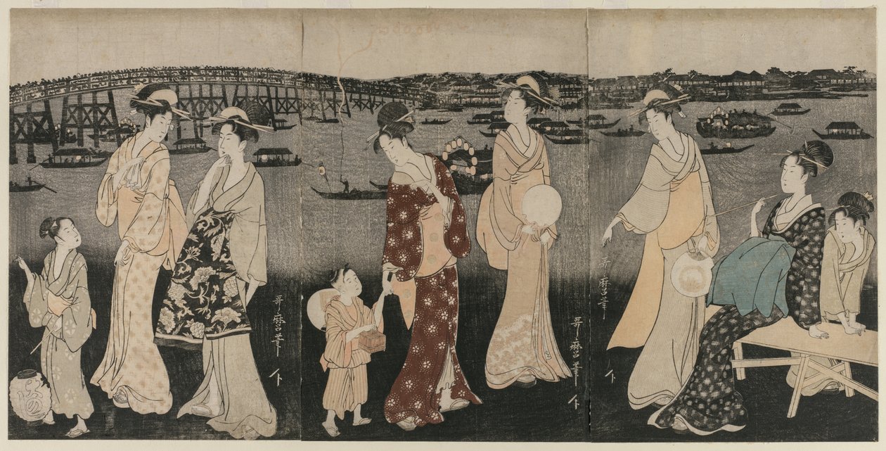 الاستمتاع بالبرودة المسائية على طول نهر سوميدا ، ج. 1797-98. بواسطة كيتاجاوا أوتامارو