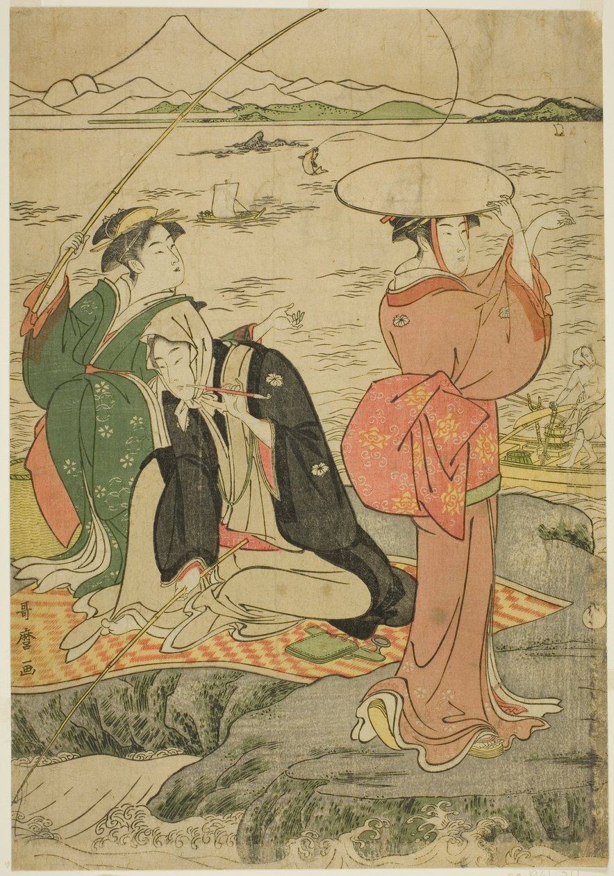 الصيد في الصخور و Enoshima بواسطة كيتاجاوا أوتامارو